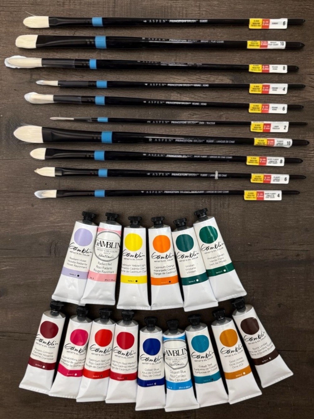 NEW Gamblin Artist's Oil Colors Paint of 15 + Paintbrush Lot Oil Painting, Paint
